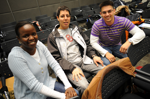 Cosmology students Anne Marie Nzioki, Hassan Bourhrous and Sean February