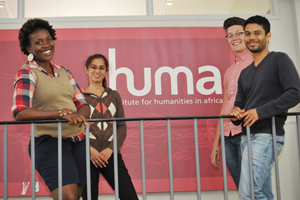 (From left) Sarai Chisala, Safiyya Goga, Bianca Camminga and Justin Brown are HUMA's first doctoral researchers.