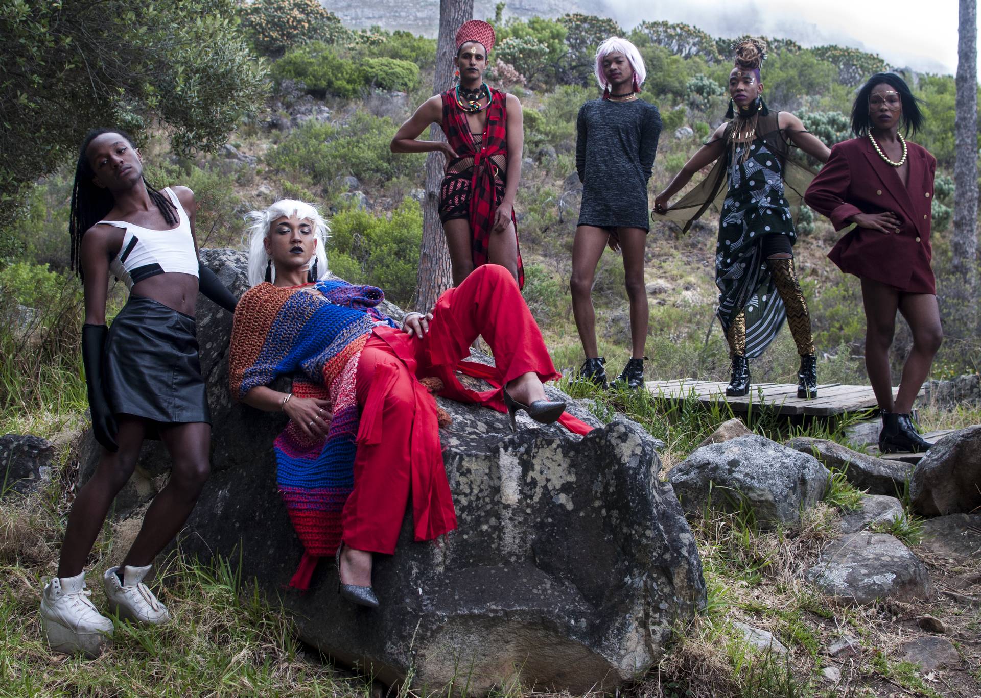 Fashion maven Gavin Mikey Collins co-ordinated and directed the shoot that saw the likes of Umlilo, Kieron Jina, Sandiso Ngubane, Githan Coopoo, Vuyisani Bisholo, Quaid “Queezy” Heneke and Joshua Allen disrupt the heteronormative and colonial gaze with their unwavering celebration of femininity.