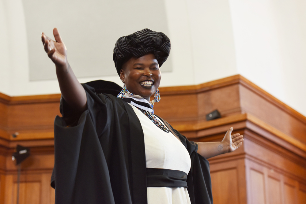 Sibahle Sky Dladla, a member of the musical group Azanian Aesthetic, broke out in song after receiving her degree.