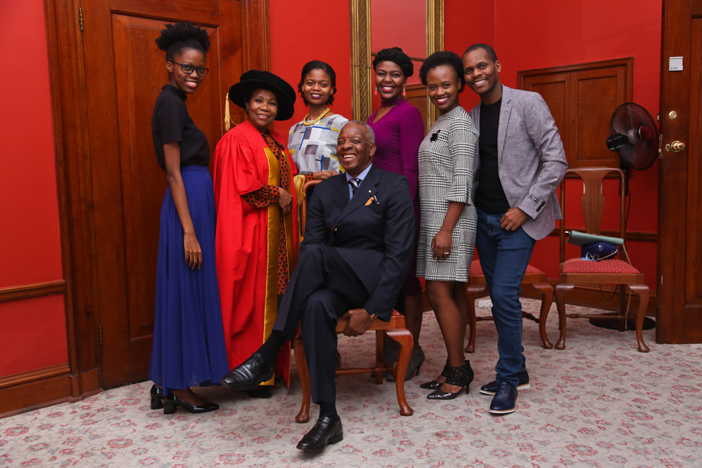 Justice Yvonne Mokgoro, who was awarded a Doctor of Law (honoris causa) from the Faculty of Law for her notable contributions to transformation and social justice, poses with her family.