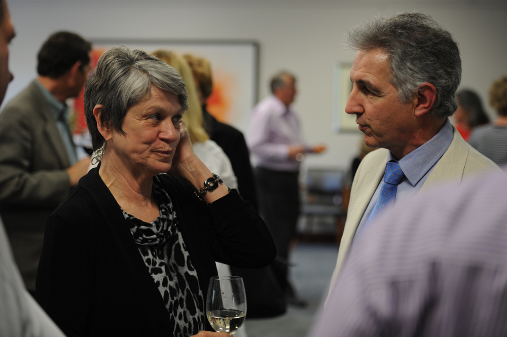 Dr Max Price with former UCT Libraries Executive Director Joan Rapp at her farewell in 2011.