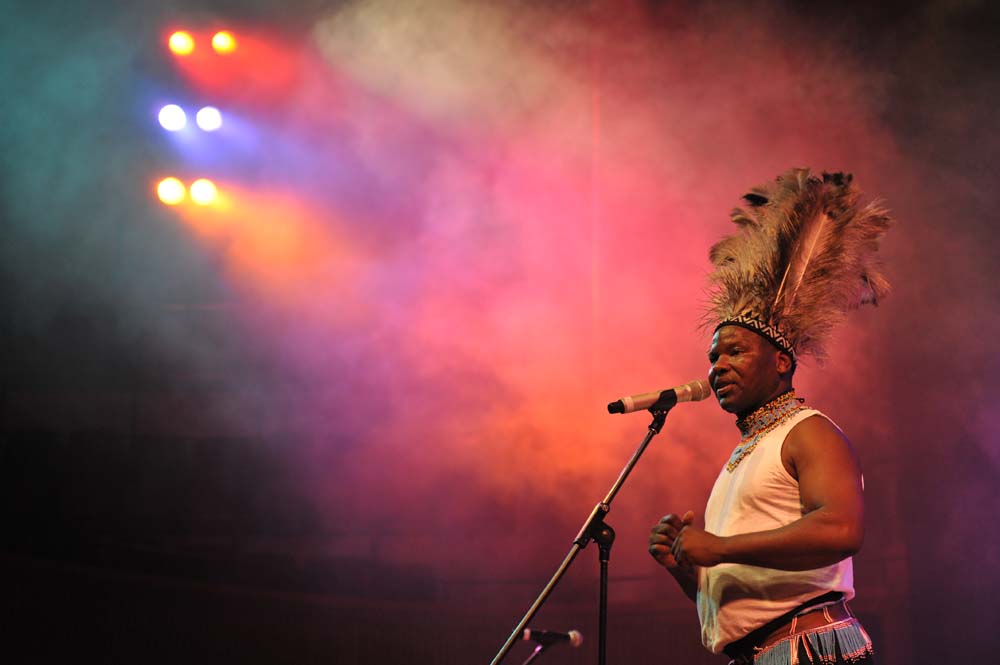 Dizu Plaatjies, UCT’s head of African Music, performing at the Baxter Theatre.