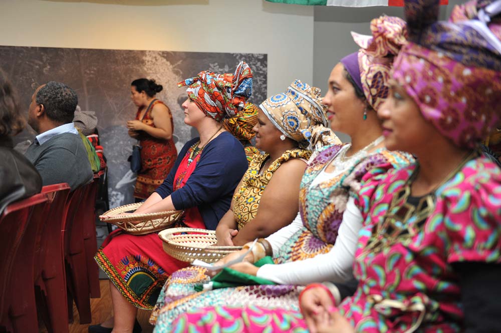 Women in traditional dress for Africa Day celebrations on 26 May 2015.
