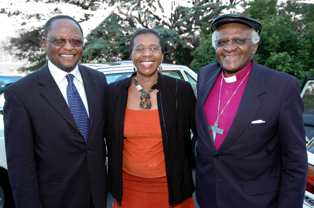 Archbishop Emeritus Desmond Tutu with former UCT vice-chancellor Professor Njabulo Ndebele and his wife, Mpho Kathleen Ndebele, at the Steve Biko Memorial Lecture in 2006.