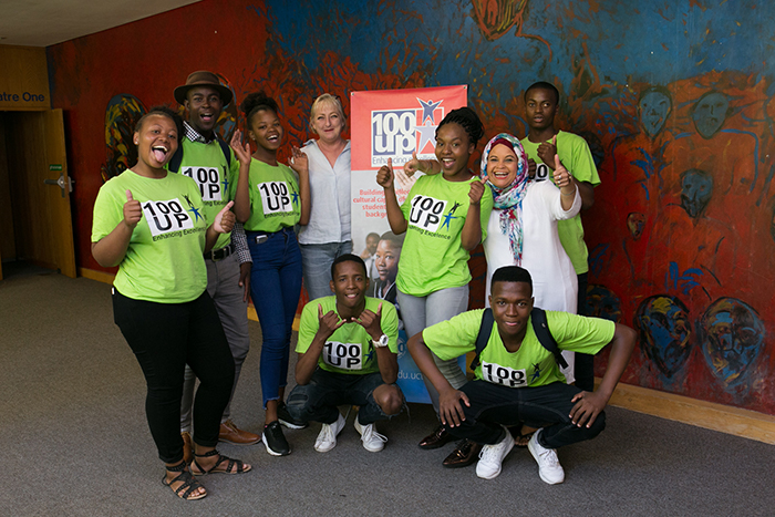 Medee Rall and Ferial Parker with some of the learners who attended courses from the 2018 Summer School as part of the 100UP programme. 
