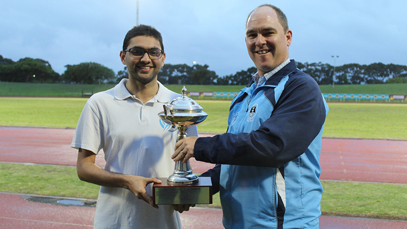 UCT Students Sports Union chair Ammar Canani (left) and sports coordinator Kerr Rogers with the winning trophy.