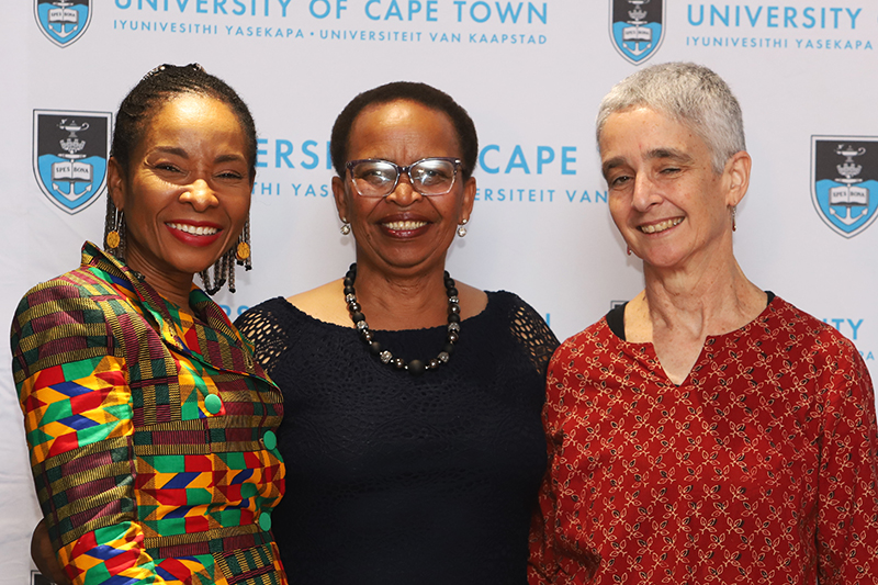 Sindiswa Ntshongwana with VC Prof Mamokgethi Phakeng and Deputy Chair of Council Debbie Budlender