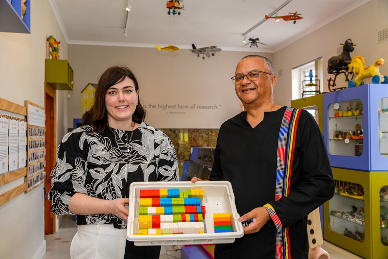 The dean of the Faculty of Health Sciences, Assoc Prof Lionel Green-Thompson, with Reilly Ross, the Lego Foundation’s senior programme specialist for South Africa