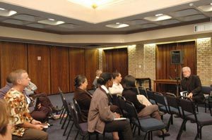 Different needs: DVC Prof Martin Hall addresses staff at the crime prevention forum, held at the health sciences campus, one of four scheduled on various campuses.