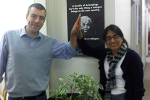 High fives: Fatima Khan, director of the Refugee Rights Project, celebrates victory in the Cape High Court with litigation attorney, Justin de Jager.