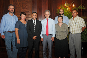 A higher rung: Among the ad hominem promotions in the Faculty of Engineering &amp; the Built Environment (EBE) were from left: Prof Kobus Van Zyl, Renee Smit, Prof Genevieve Langdon, Assoc Prof Paul Barendse (behind) and Pierre Smith. Photographed with them are EBE dean Prof Francis Petersen (middle) and next to him Dr Max Price, Vice-Chancellor.