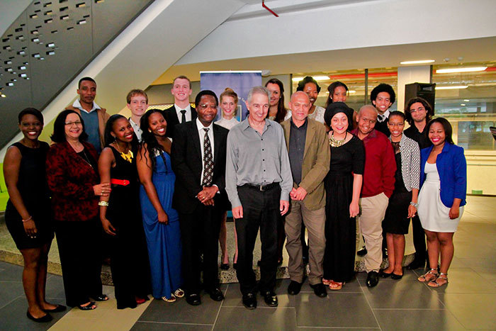 Future leaders: Klaus-Jürgen Bathe Leadership scholarships have been awarded to (from left): Back row: Gifton Lamola (Commerce), Matthias Schulz (EBE), Ryan Hudson (EBE), Amy Booth (Health Sciences), Jacqualine van Zyl (Humanities), Thembelihle Zulu (Commerce), Namhla Mabombo (EBE), Mogamat Salie (Humanities), Irfan Habib (Science); Front row: Nozipo Gwaza (EBE), Felicity Seragie (Programme Administrator), Ziyanda Kebeni (Science), Keabetswe Skee (EBE), Prof Alphose Zingoni (Programme Director), Dr Max Price (Vice-Chancellor), Dr Russell Ally (Executive Director of the Department of Alumni and Development), Ruqaya Gabier (Health Sciences), Nhlonipho Khanye (Commerce), Kamohelo Mabogwane (Humanities), Morategi Kale (Humanities).