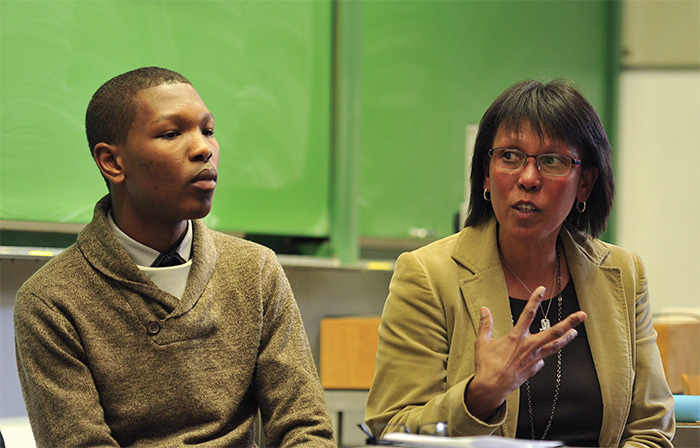 Stella Clark Teachers' Award winner Charlene Little (right), an English teacher at Maitland High School, with first-year Construction Economics student Vuyisani Bisholo who nominated her.