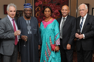 Distinguished company: From left Vice-Chancellor Dr Max Price, Chief Richard Akinjide, his wife, Abimbola Akinjide, and Justice Douglas Scott, acting president of the Lesotho Court of Appeal and a former judge in the South African Supreme Court of Appeal, at the VC's residence, Glenara.