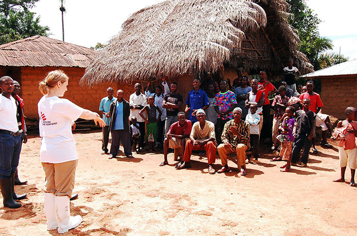 Word of mouth: UCT's Dr Kathryn Stinson carries out contact tracing and provides health promotion to villagers outside Kailahun, Sierra Leone, during the recent outbreak of the Ebolavirus.