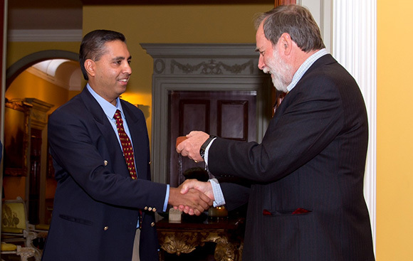 Prestigious fellowship: Chair of the Oppenheimer Memorial Trust, Nicky Oppenheimer (right), congratulates Prof Keertan Dheda, the recipient of the 2014 Oppenheimer Fellowship Award.