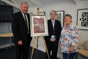 Building honour: From left, Em Prof Kit Vaughan with Jean Cormack and Jo Prentice, relatives of Nobel prize winner Allan Cormack for whom the building occupied by the Department of Research and Innovation is named.