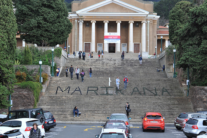 Stop and stair: UCT's Jameson staircase were transformed recently into a memorial for victims of the Marikana massacre of August 2012.