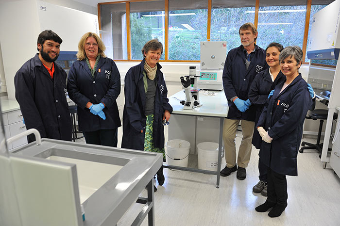 Ushering in the new: From the left is principal technical officer Neil Bredekamp, Profs Janet Hapgood, Nicci Illing and Anton le Roex, dean of the Faculty of Science, and Dr Zenda Woodman and principal scientific officer Faezah Davids.