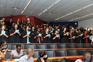 Second-year social development students taking a pledge to be ethical, principled and responsible.