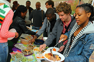 Plating up: Students sample African cuisine at the ZAMSOC stall during Africa Month's Societies Plaza Day hosted by the SRC and IAPO.