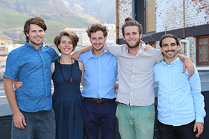 Winning Team: From left Max Basler, industrial designer from the Cape Peninsula University of Technology, Emily Vining, UCT social science graduate, David Gluckman UCT business science graduate, Paul Mesarcik and Francois Petousis, both UCT mechatronics graduates.