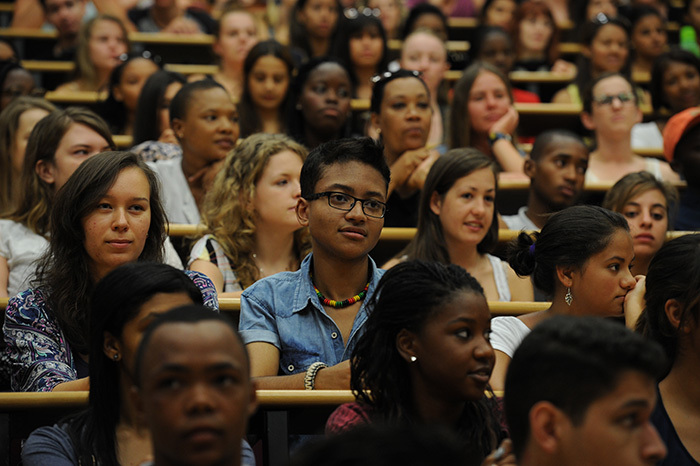 Students attend a lecture at the University of Cape Town.