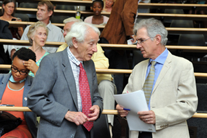 Room for optimism: Sir Eric Ash (left) delivered the Wolfson Memorial Lecture, and spoke about the global challenge of climate change. Here he is seen with Vice-Chancellor Dr Max Price.