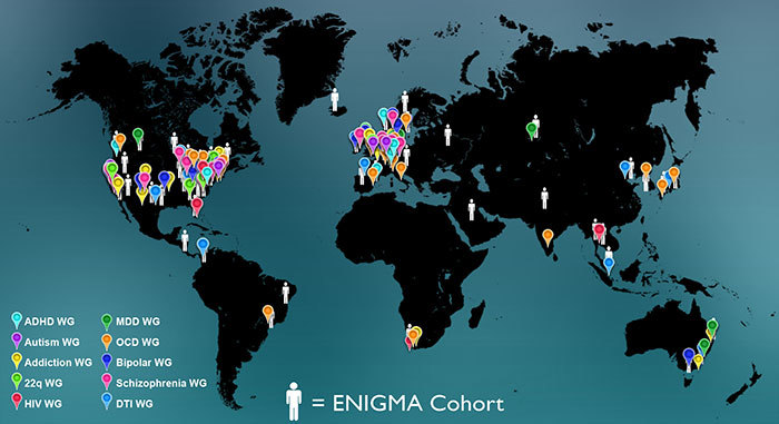 A map of what ENIGMA researchers around the world are studying.
