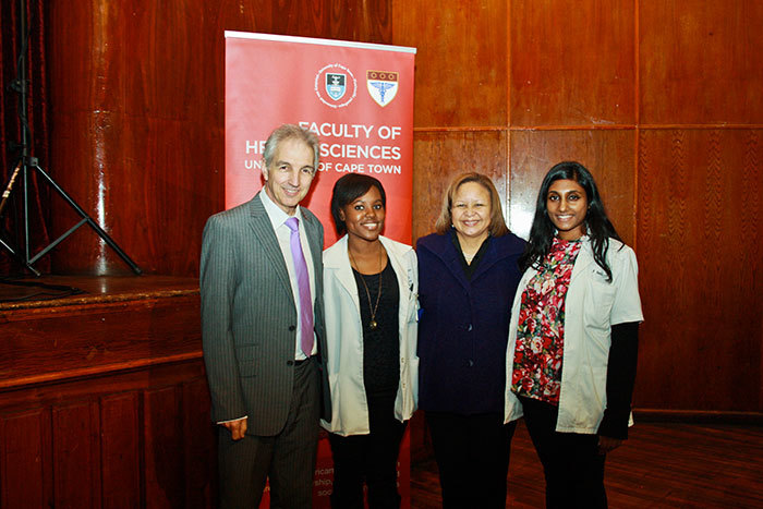 Celebrating the launch of the 'UCT in Eden' initiative are UCT Vice-Chancellor Dr Max Price, Aniefiok Edem, Prof Gonda Perez and Priyanka Naidu. Medical students Edem and Naidu both agreed they had gained excellent knowledge and experience by working in the region.