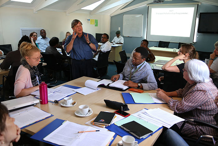 At the vanguard: Emeritus Associate Professor Dave Cooper addresses participants in the Engaged Scholarship Programme, a new professional development initiative for staff who want to embed high-quality social or public engagement in their research and teaching.