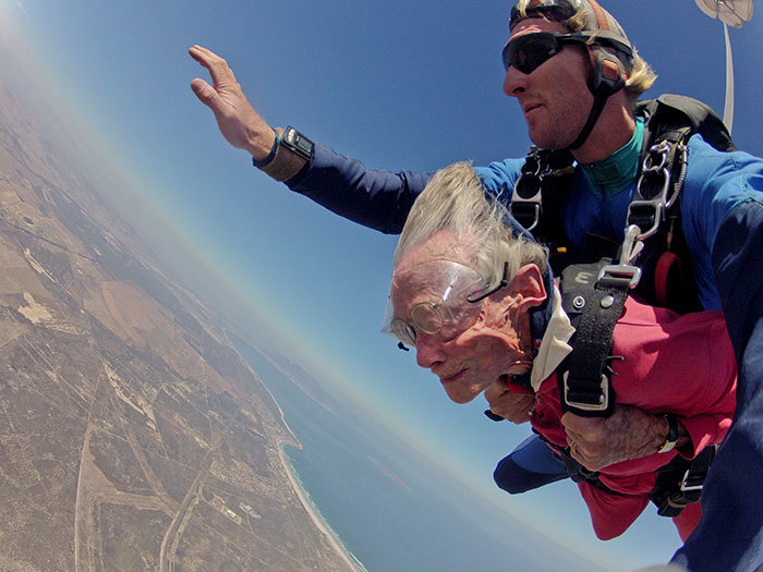 UCT alumna Georgina Harwood performed her third skydive on her 100th birthday.