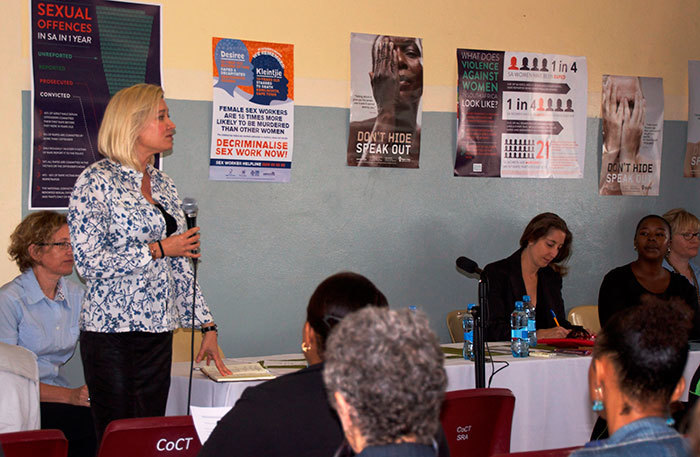 Prof Lillian Artz, director of UCT's Gender Health and Justice Research Unit, addresses participants at the three-day summit on sexual offences held in Delft recently.
