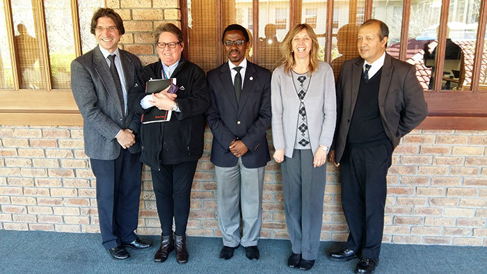 Departmental heads, from left, Professors Dan Stein (Psychiatry), Lynnette Denny (Obstetrics and Gynaecology), Bongani Mayosi (Medicine), Heather Zar (Paediatrics) and Del Kahn (Surgery).