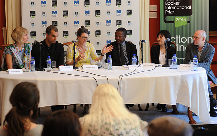 Celebration of African writers: Four of the 10 finalists in the Man Booker International Prize 2015 hail from Africa. The finalists were announced at UCT on 24 March. In picture are (from left) Prof Elleke Boehmer, Nadeem Aslam, Dame Marina Warner (chair of the panel), UCT's Prof Sakhela Buhlungu, Prof Wen-chin Ouyang, and Edwin Frank.