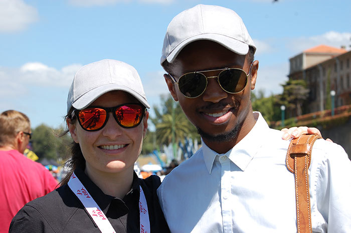 Absa Cape Epic Marketing and Communications Manager Sarah Harrop with Rifumo Mdaka after the race.