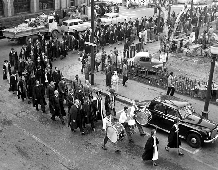 March through the streets of Cape Town by staff and students of UCT in protest against the Universities Bill – 7 June 1957.