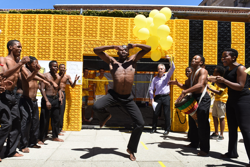 A dance troupe performs at the launch of UCT Upstarts outside a 24/7 outdoor pop–up hub on Jammie Plaza, intended as an epicentre for innovation on campus – where the world comes to UCT and students get to change the world.