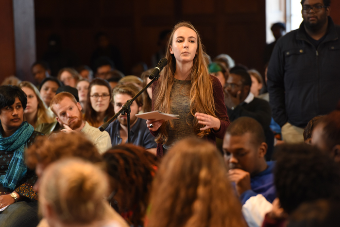 Lauren Gildenhuys of the 2015 Humanities Students' Council spoke about the lingering stigma attached to the extended-degree programme at last year's transformation assembly for the faculty. Tandie Nkosi (not pictured), who studies on the extended-degree programme, also spoke at the assembly about the challenges that EDU students faced. She said, “People assume you're dumb. You don't know if this programme is racialised or for people that are poor.”