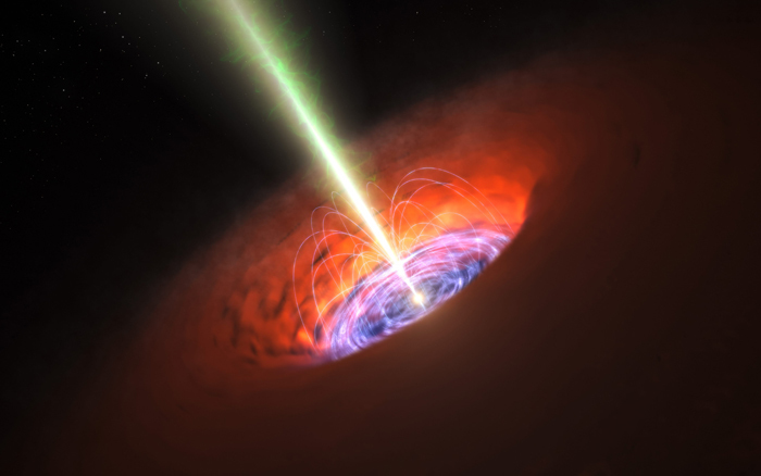 An artist's impression of a supermassive black hole at the centre of a galaxy.