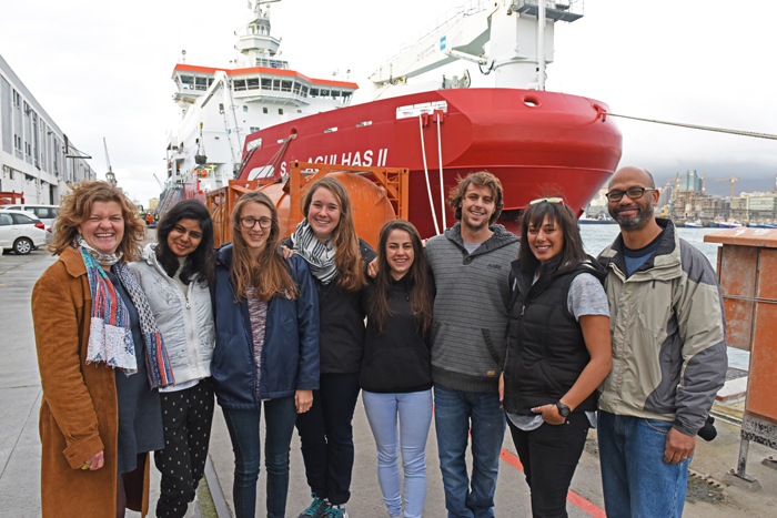 Associate Professor Isabelle Ansorge, Sheveenah Taukoor, Tanya Marshall, Heather Forrer, Raquel Flynn, Matthew Carr, SEAmester coordinator Tahlia Henry and chief scientific officer Raymond Roman.