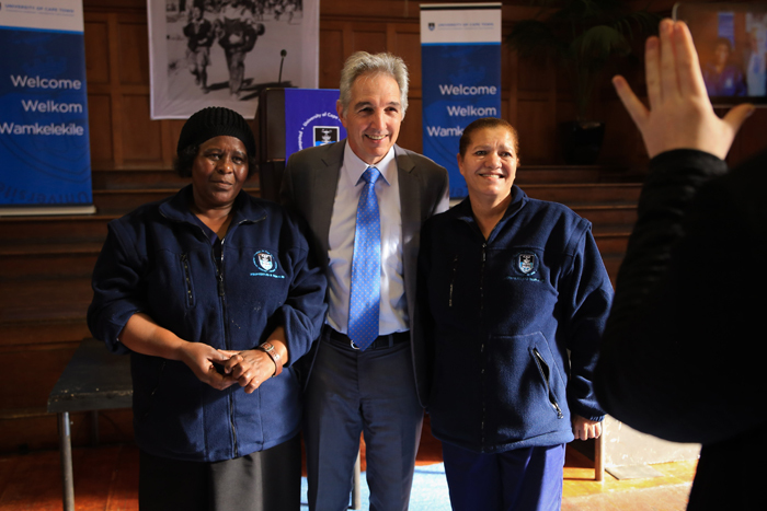 (From left) Felicia Dwantyi, Vice Chancellor Dr Max Price and Moira Ruiters of the UCT Educare Centre.