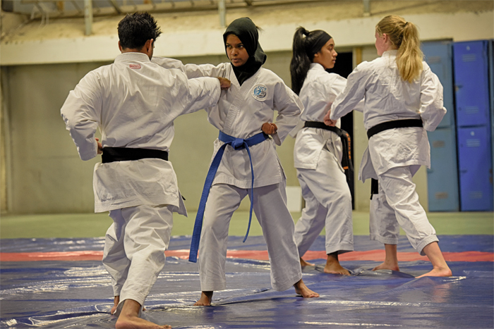 Focused: Rifqah van Schalkwyk, in the black scarf, finds karate to be an almost spiritual experience.