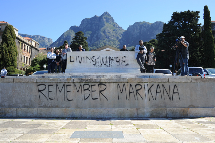 Marikana memorial graffiti and banners were dotted across UCT's campuses.
