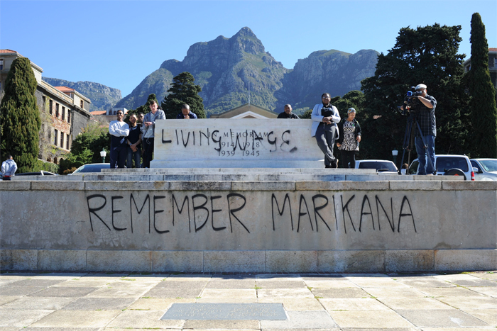 Marikana memorial graffiti and banners were dotted across UCT's campuses.
