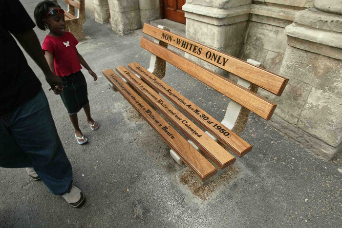 One of two benches demarcated apartheid style for either 'whites only' or for 'non-whites only' in Cape Town. Photo: Esa Alexander/Sunday Times.
