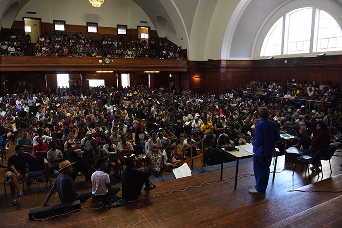 Dr Lwazi Lushaba addressed a jam-packed Jameson Hall on 19&nbsp;September 2016.