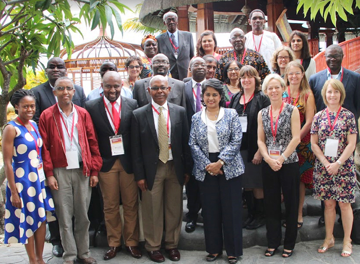 President of Mauritius, Dr Ameenah Gurib-Fakim, with delegates to the Human Heredity and Health Conference at the hotel Meridien in Mauritius.