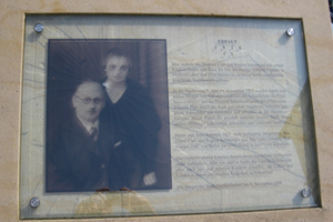 <b>Always remembered:</b> The cracked glass of this memorial to Curt and Regina Schönwald, erected in 2008, symbolises Kristallnacht when Nazi party members smashed the windows of Jewish-owned businesses in Germany including the Schönwald's textile shops in Grossröhrsdorf. In the inscription the citizens of Grossröhrsdorf expressed their regret at not acting to save the Schönwalds, but added that they owe it to themselves, their children and the Schönwald family to preserve the memory of their life and suffering.